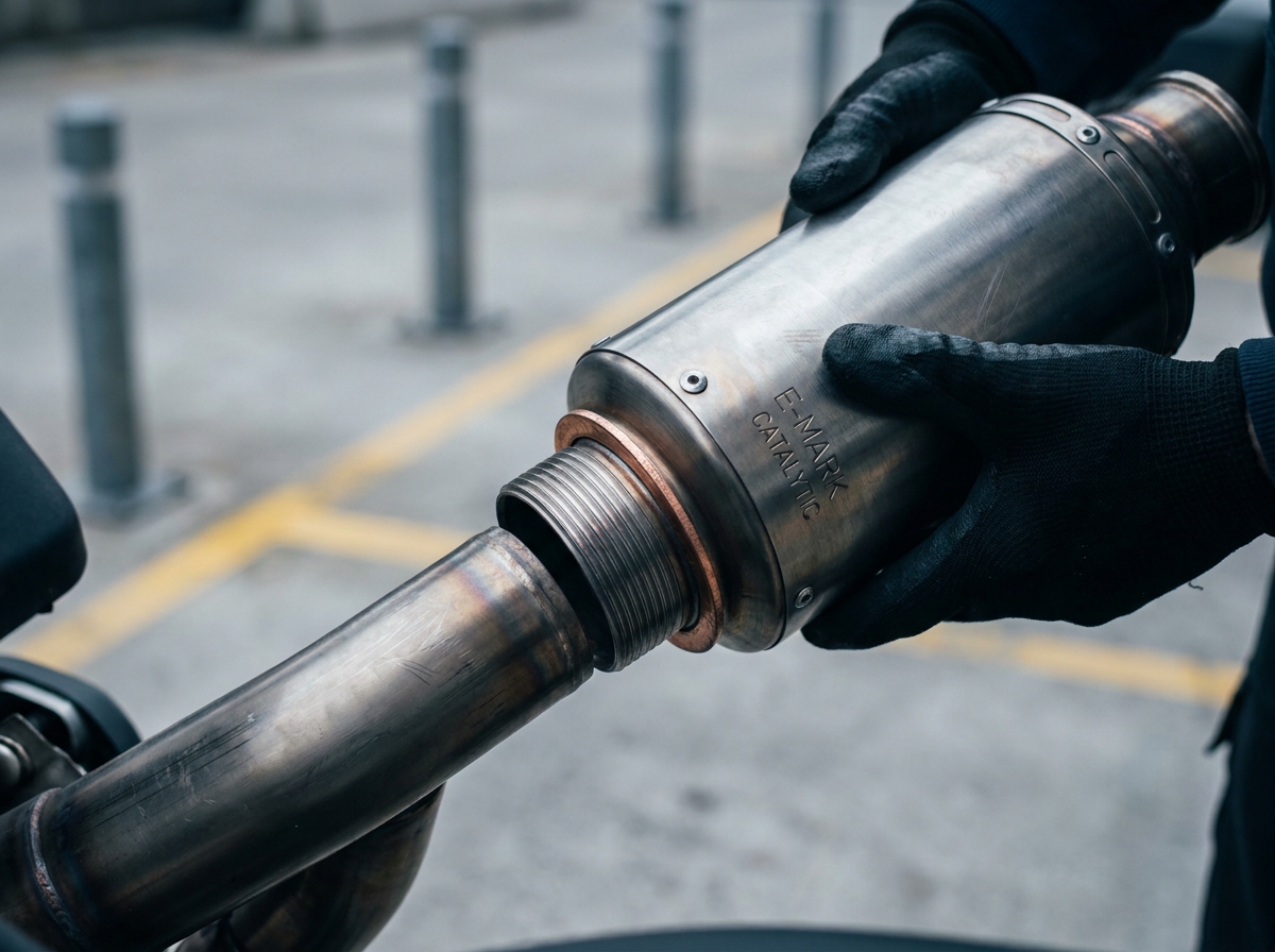 Remplacement d'un silencieux homologué sur une moto pour réduire le bruit et les émissions polluantes en milieu urbain